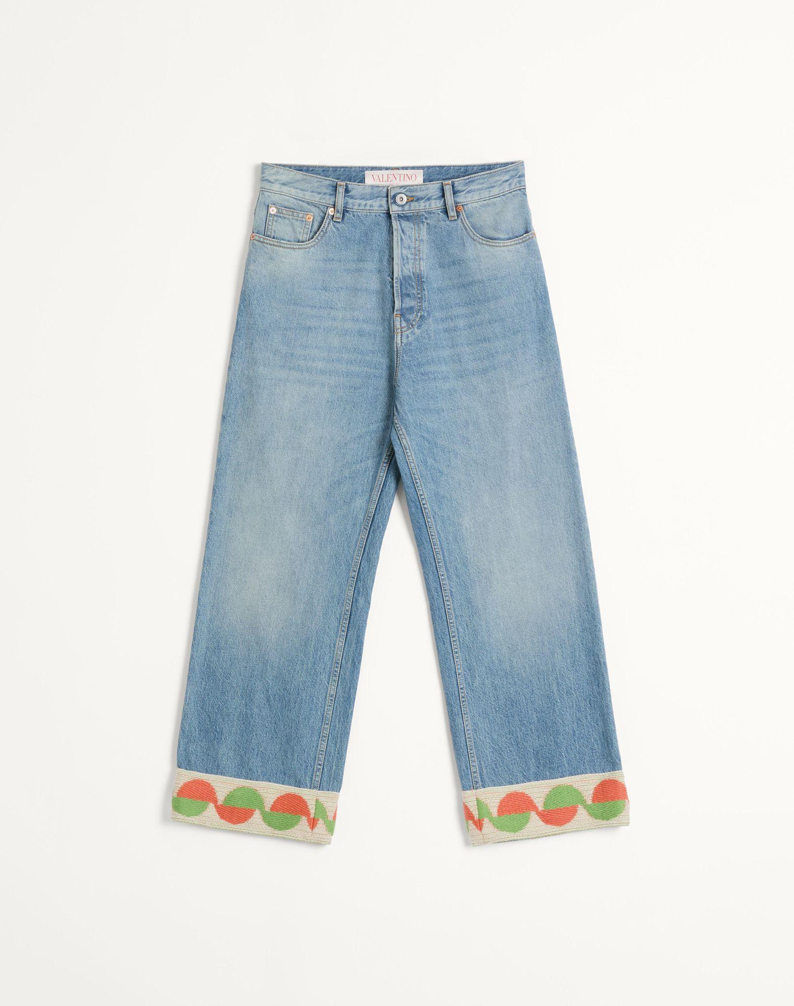 Denim Pants With Jacquard Hem Product Image