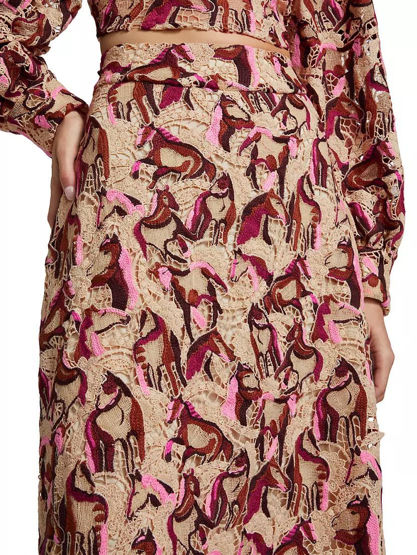 Embroidered Horses Guipure-Lace Midi-Skirt Product Image