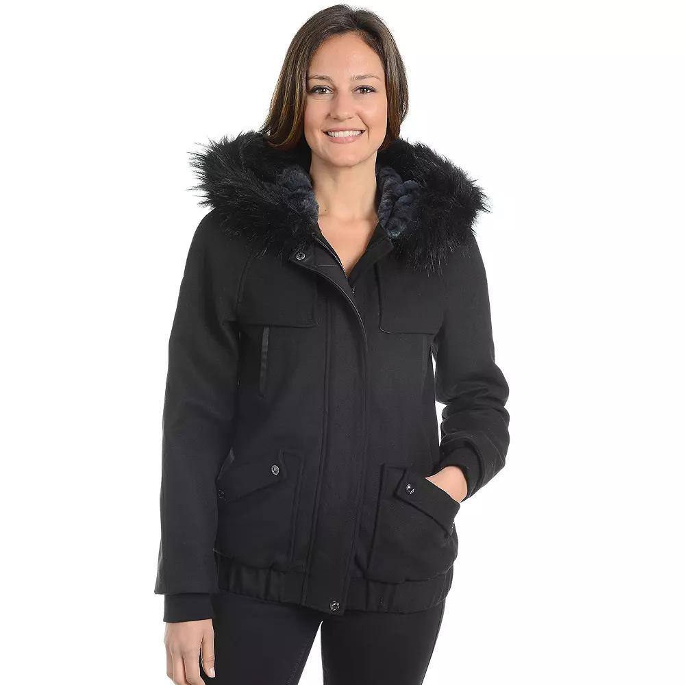 Women's Fleet Street Hooded Wool Blend Jacket, Size: XS, Black Product Image