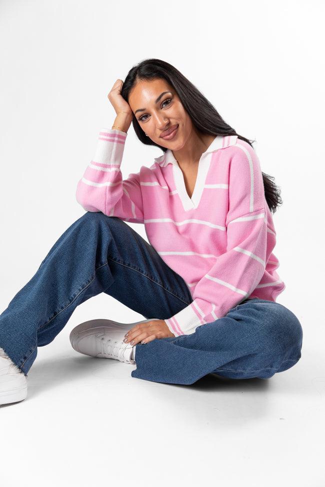 Imagine That Pink Striped Collared Sweater FINAL SALE Product Image