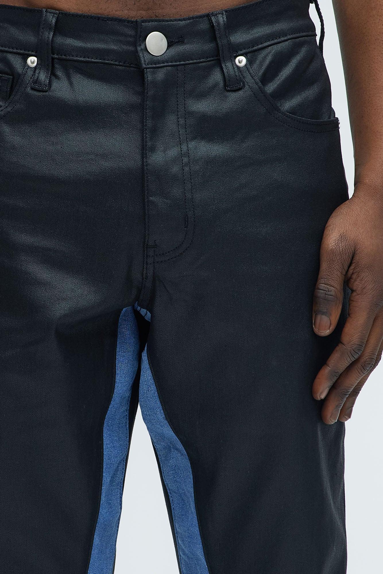 Wesley Wax Coated Panel Stacked Slim Flare Jeans - Black/combo Product Image