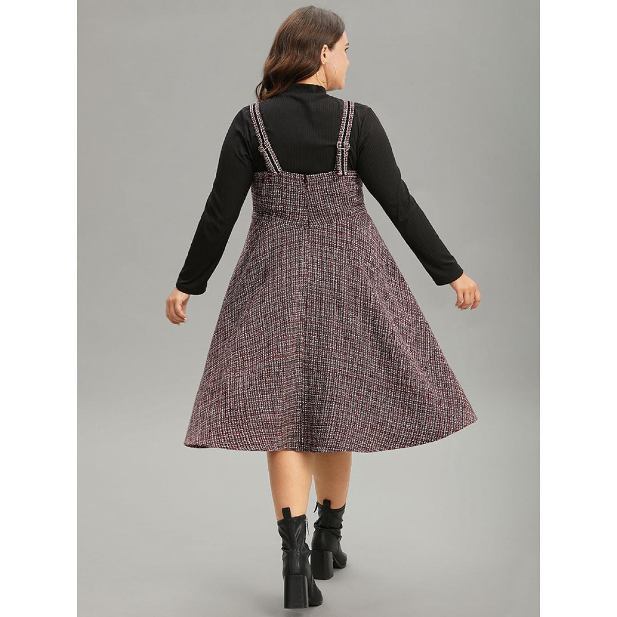 Plus Size Tweed Pocket Contrast Trim Adjustable Straps Dress Raspberry Women Casual Adjustable Straps Spaghetti Strap Sleeveless Curvy Midi Dress BloomChic 18-20/2X Product Image