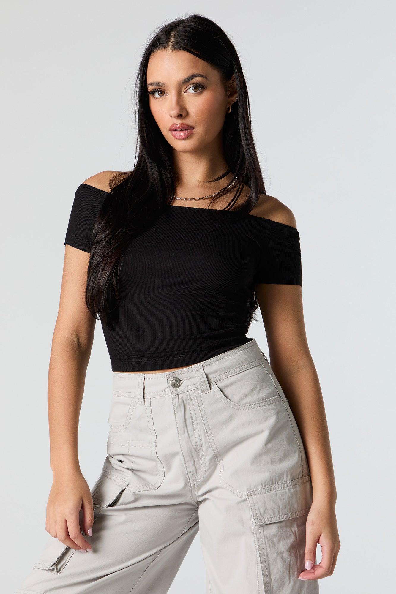 Ribbed Off Shoulder Crop Top Female Product Image