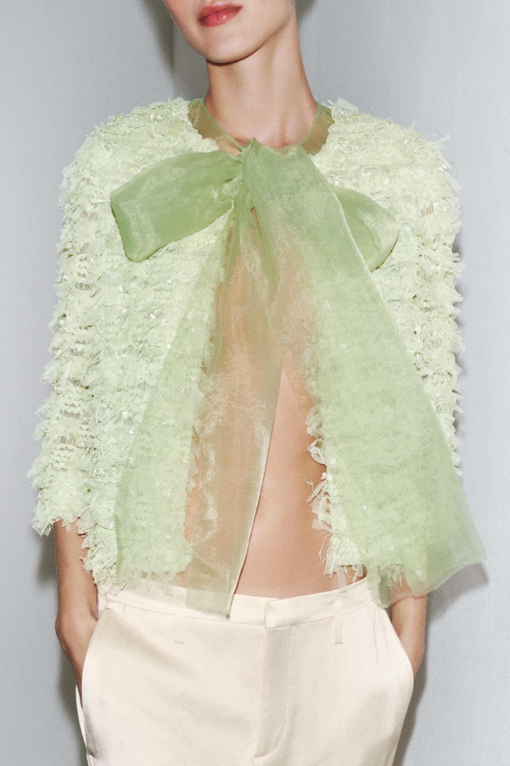 FRINGED ORGANZA TIE CARDIGAN Product Image