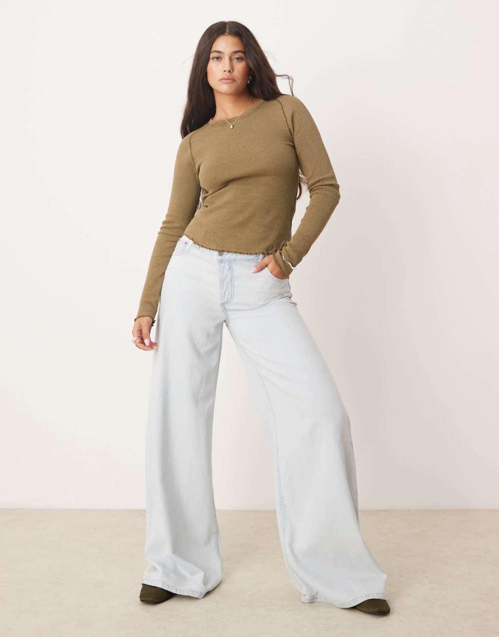 Free People easy does it slash neck top in moss green Product Image