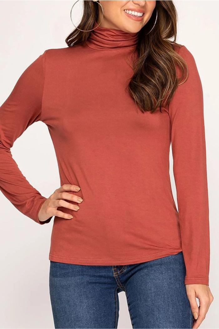 Mock Neck Long Sleeves Jersey Knit Top Product Image
