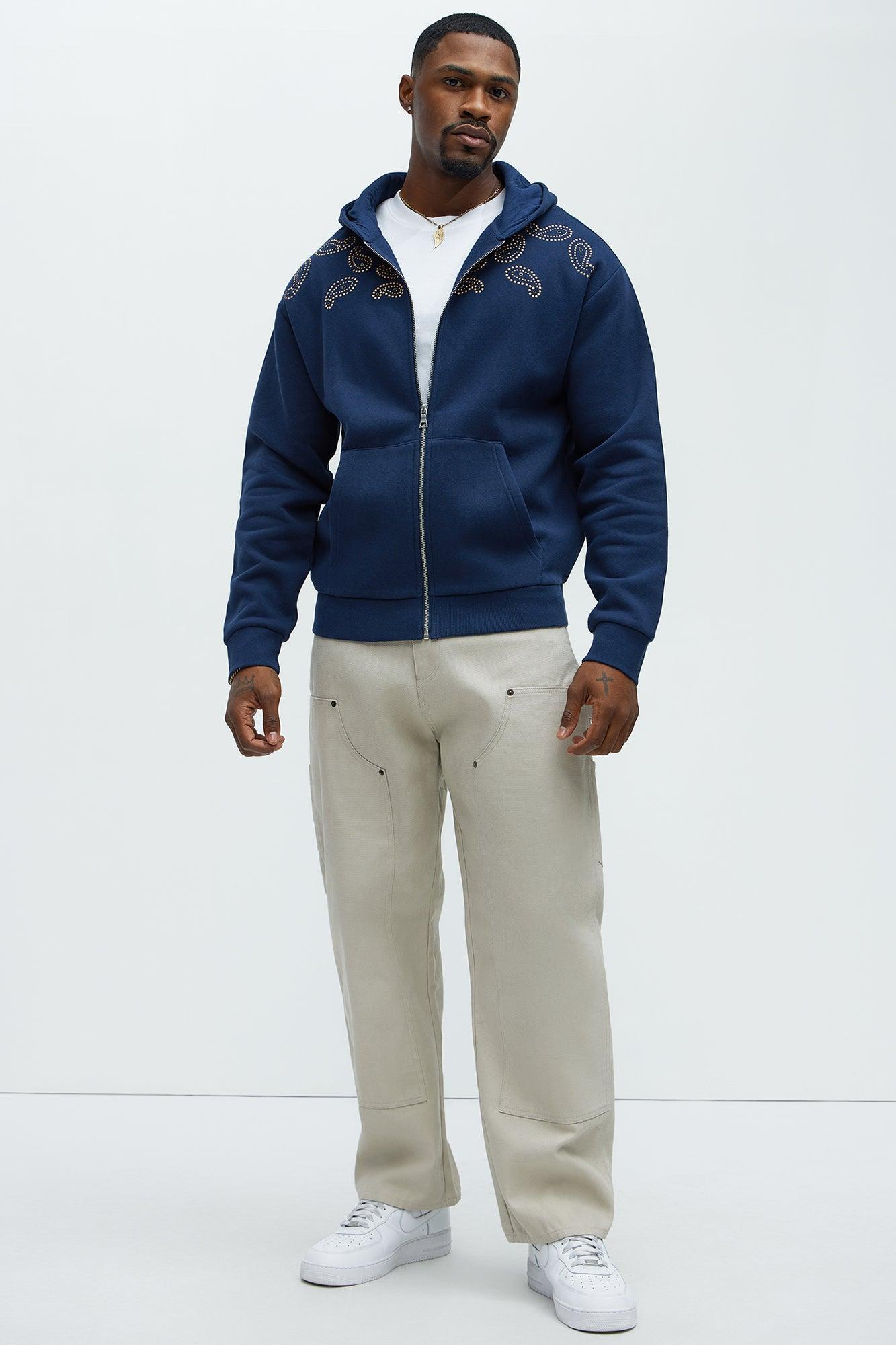 Tyson Paisley Studded Zip Up Hoodie - Navy Product Image