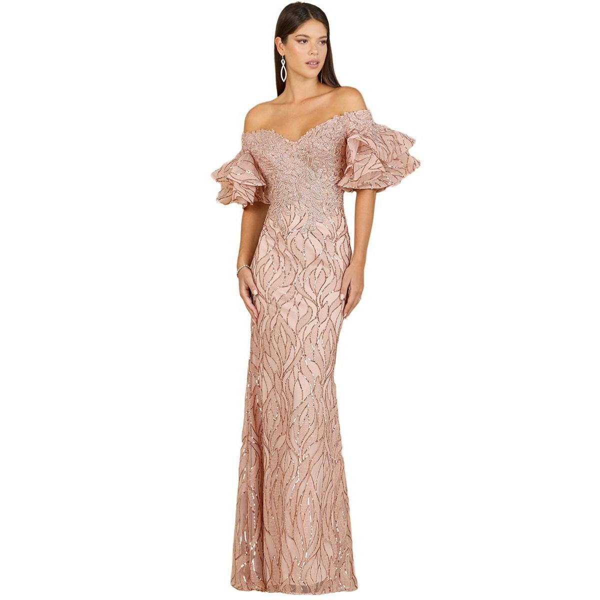 Lara Womens Off shoulder mermaid beaded gown with tiered sleeves Product Image