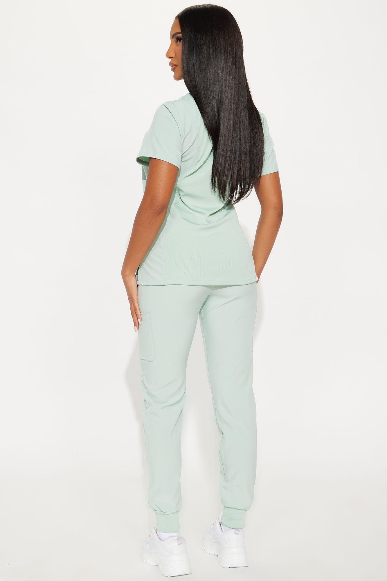 Checked In 4 Way Stretch Scrub Uniform Jogger Set - Sage Female Product Image