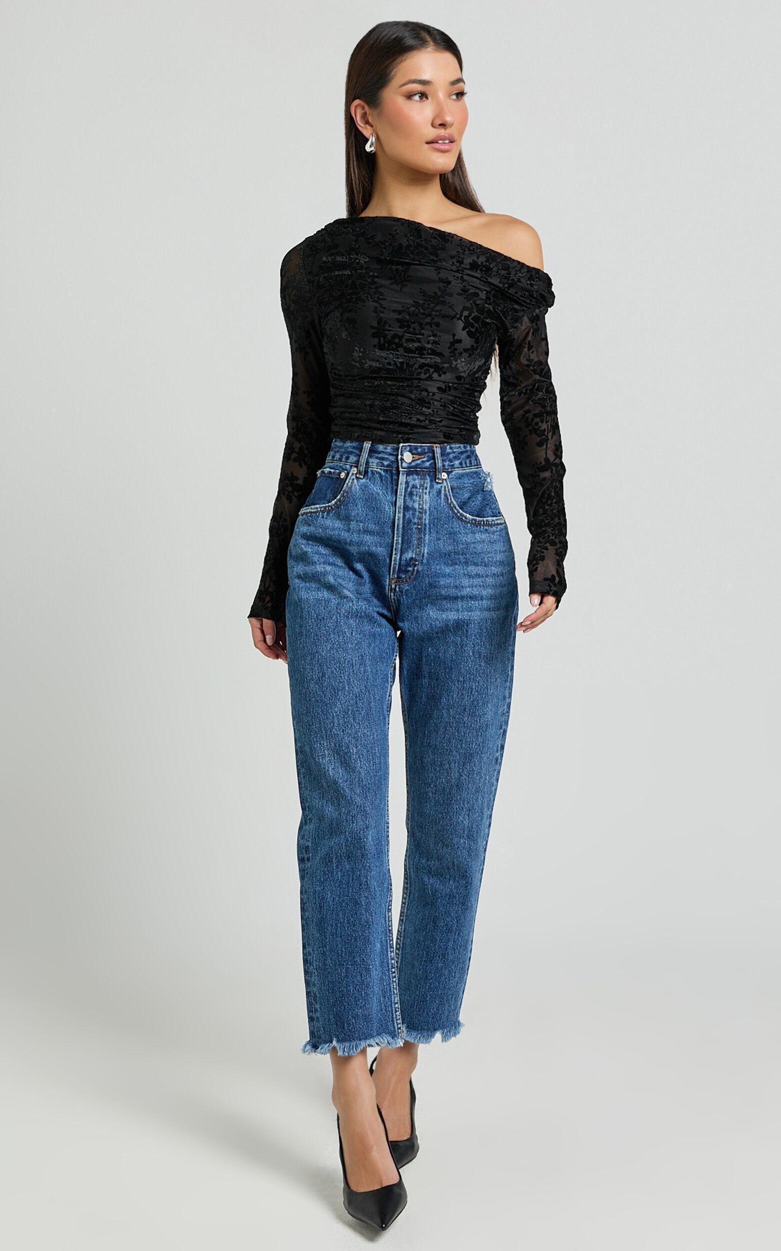 Willow Top - Asymmetrical Ruched Crop Top in Black Product Image