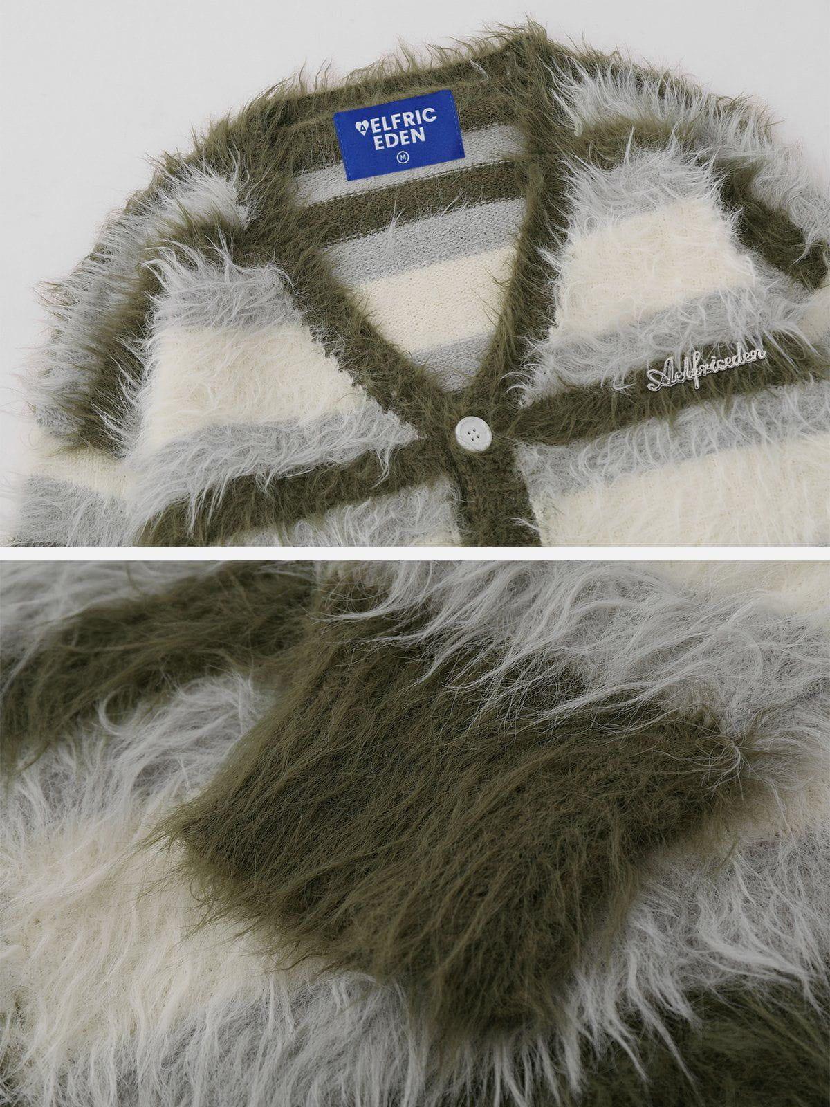 Aelfric Eden Color Block Striped Fuzzy Cardigan Product Image