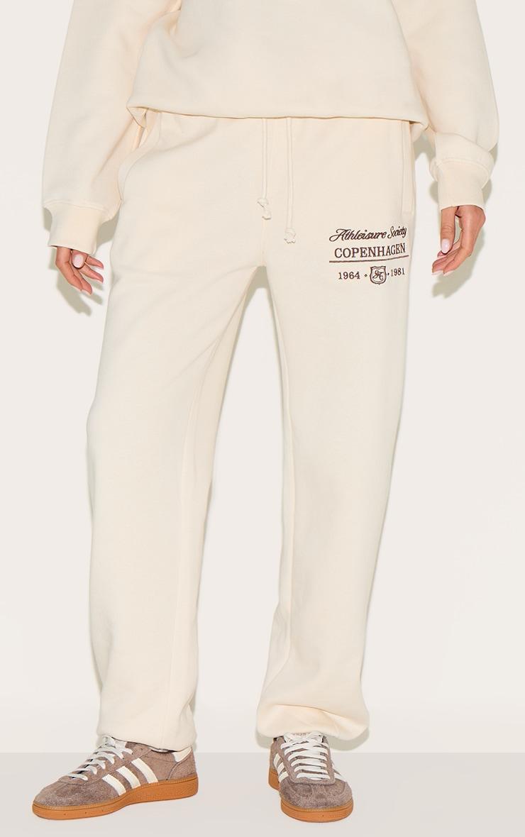 Cream Embroidered Cuffed Sweatpants Product Image