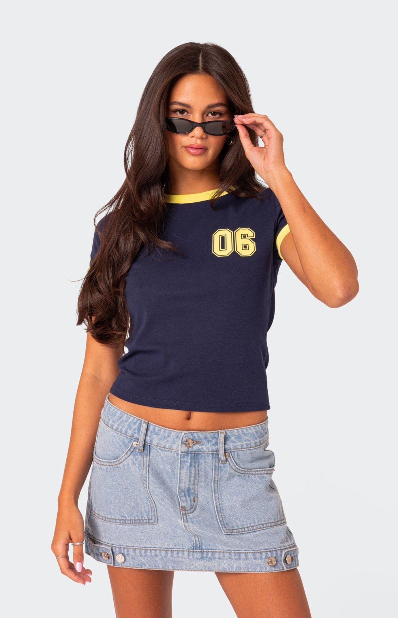 Edikted Women's Kassidy Contrast T-Shirt in B/W/T/B/N/G/O/R - Product Image