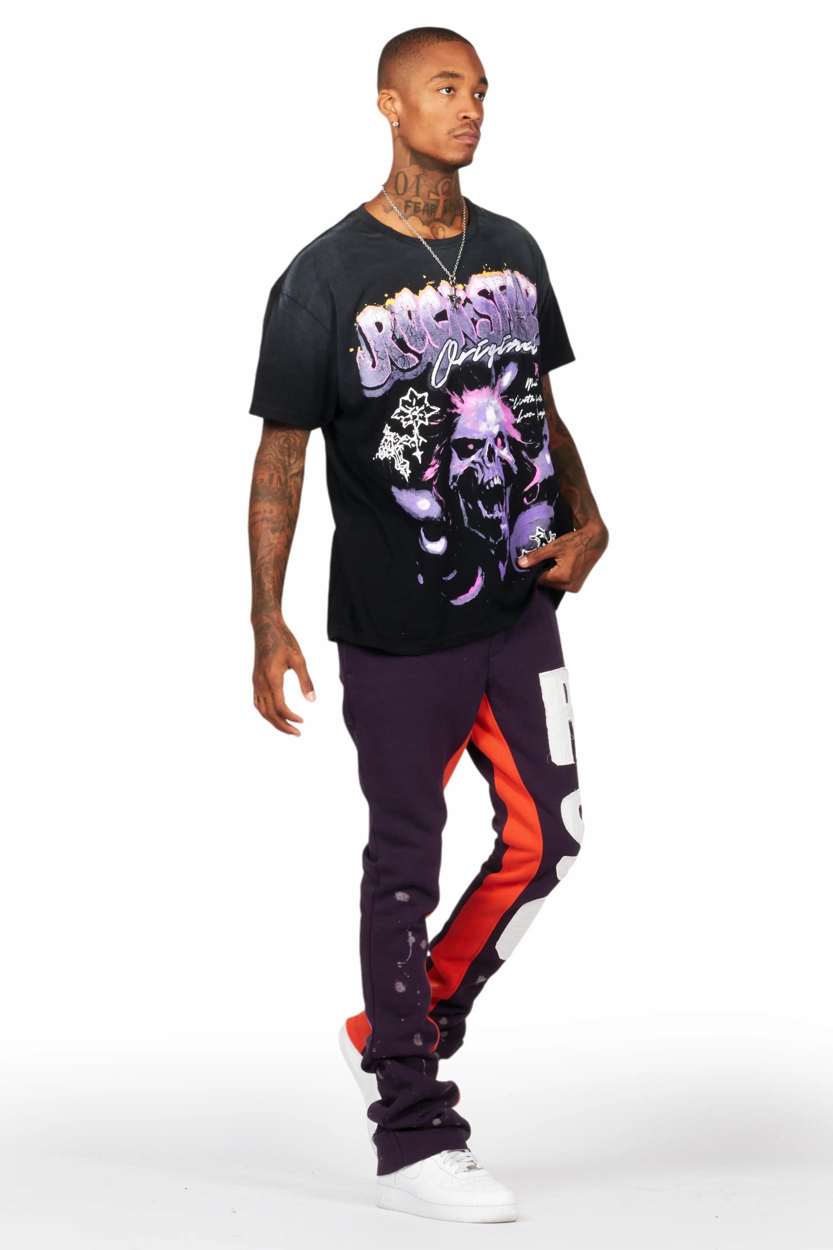 Uko Purple Patchwork Stacked Flare Track Pant Male Product Image