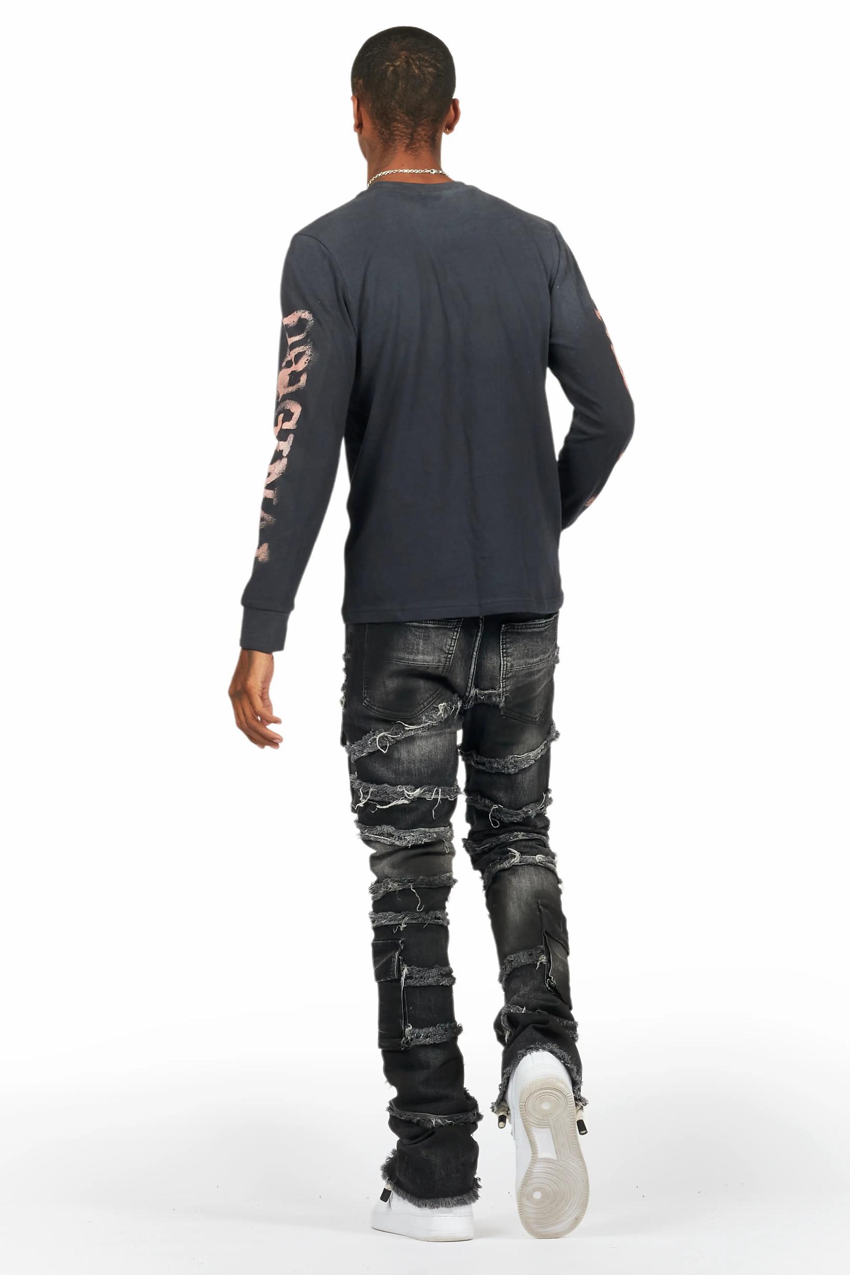 Yves Black Stacked Flare Cargo Jean Male Product Image