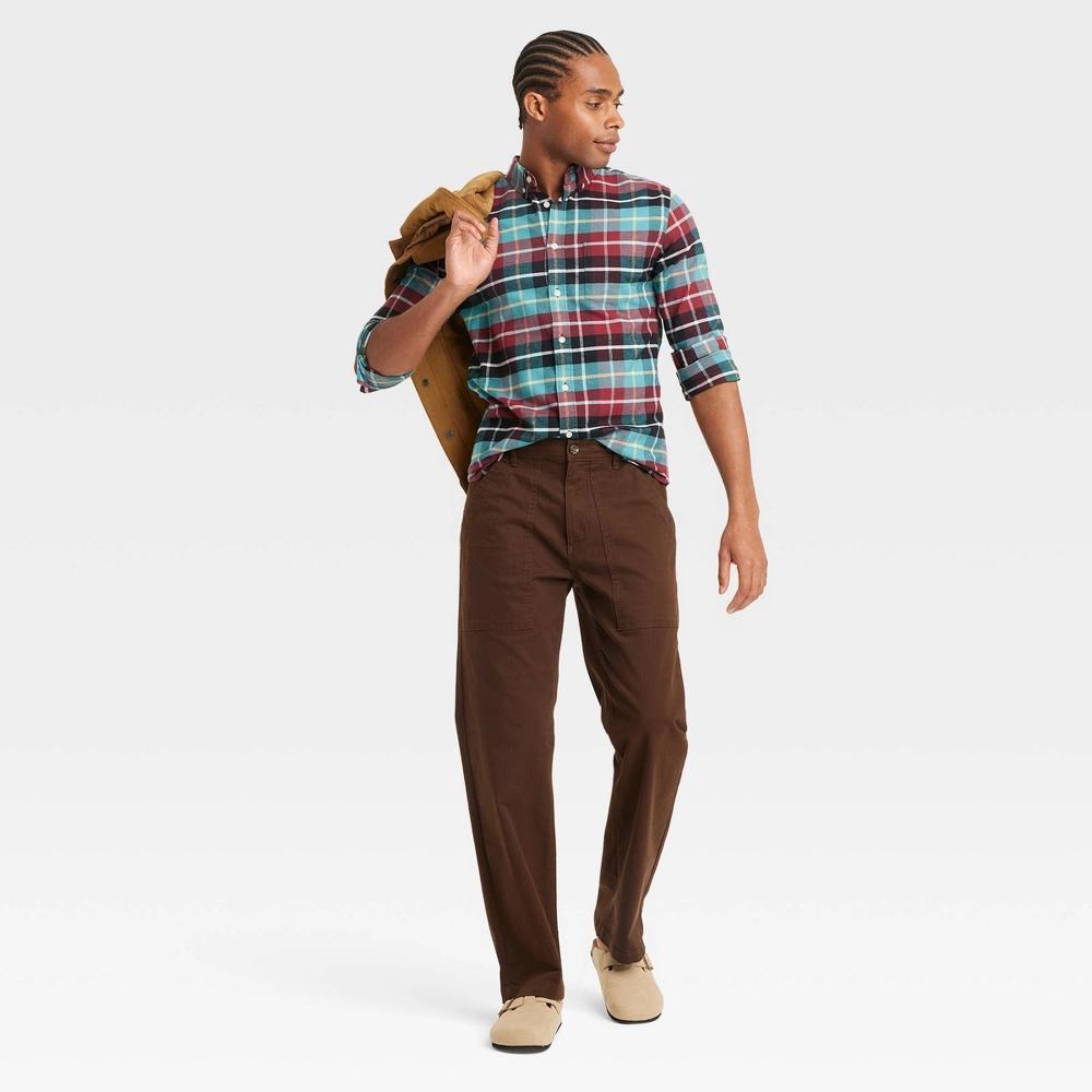 Mens Long Sleeve Collared Button-Down Shirt - Goodfellow & Co Teal Blue L Product Image