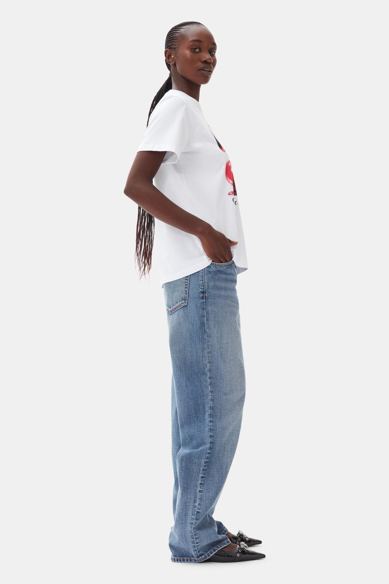 White Basic Jersey Cherry Relaxed T-shirt Product Image