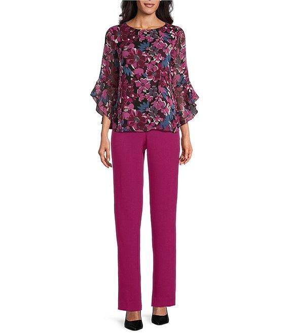 Kasper Stretch Crepe Fly Front Slim Pants Product Image