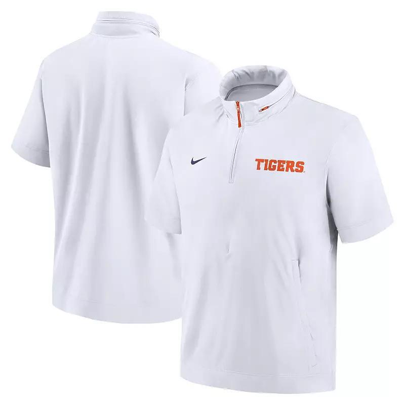 Men's Nike White Clemson Tigers 2024 Sideline Coach Short Sleeve Half-Zip Hoodie Jacket, Size: Medium Product Image
