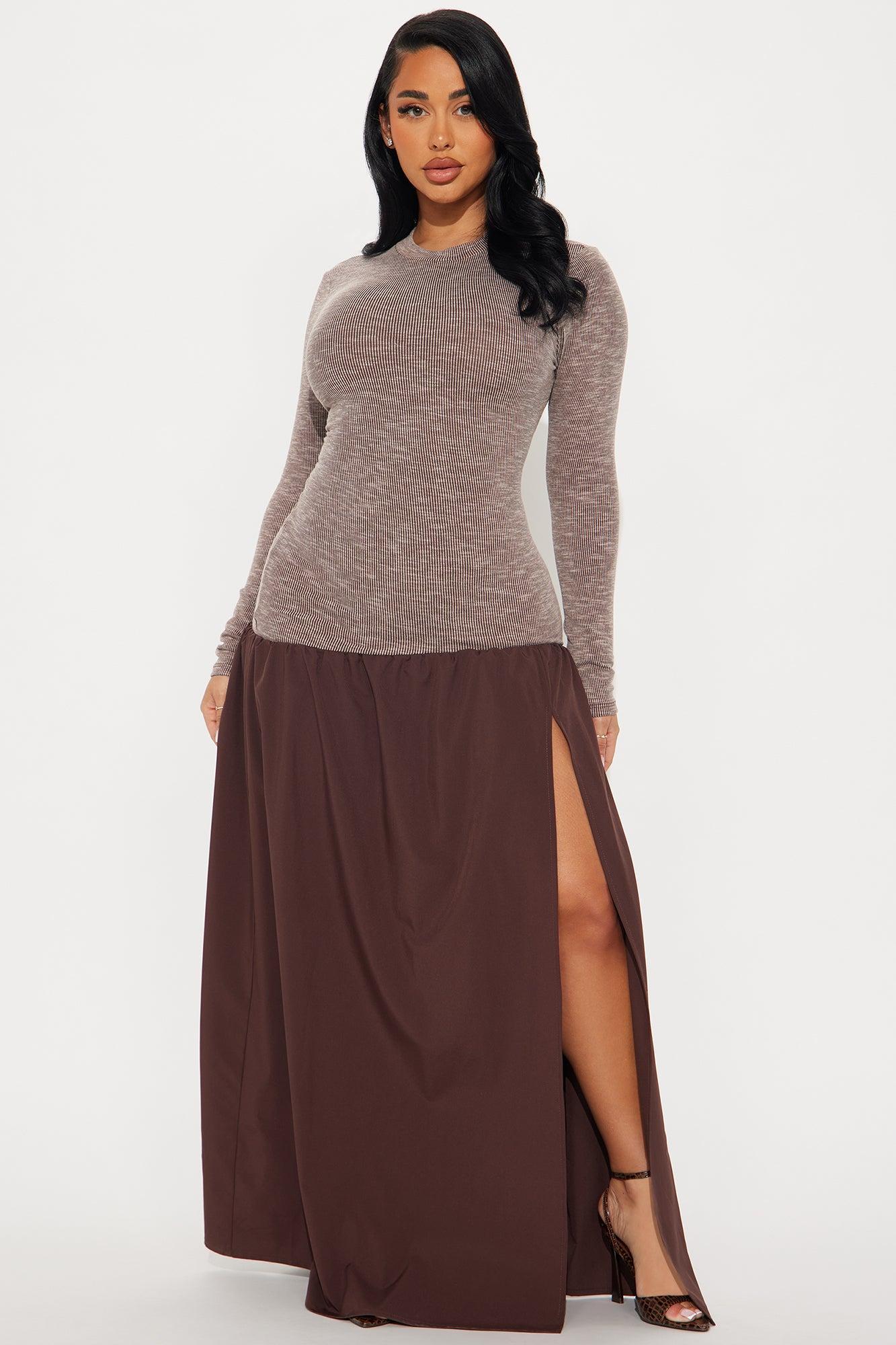 Jessi Ribbed Maxi Dress - Brown Product Image