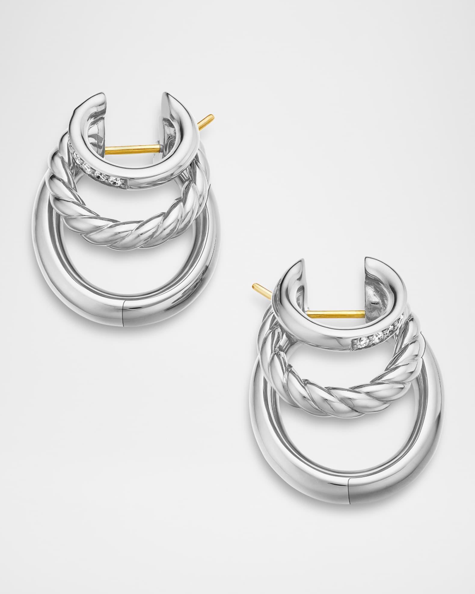DY Mercer 3-Row Hoop Earrings with Diamonds in Silver, 21mm Product Image