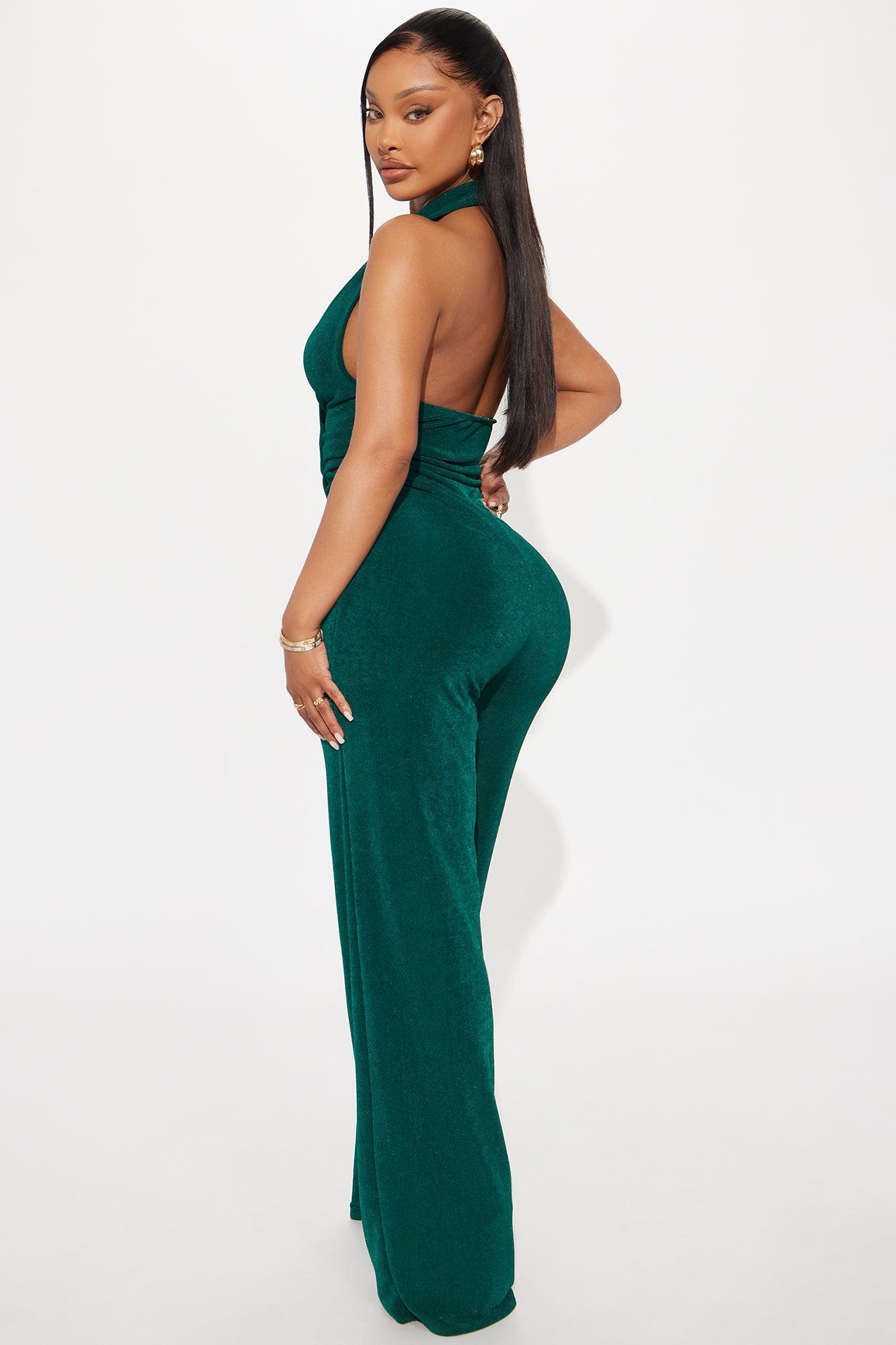 Wave Sounds Slinky Halter Jumpsuit - Hunter Product Image