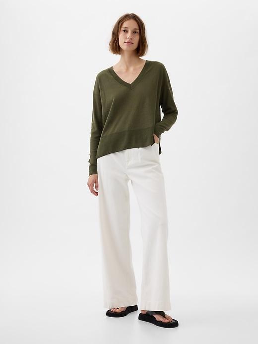 24/7 Split-Hem Linen-Blend Sweater Product Image