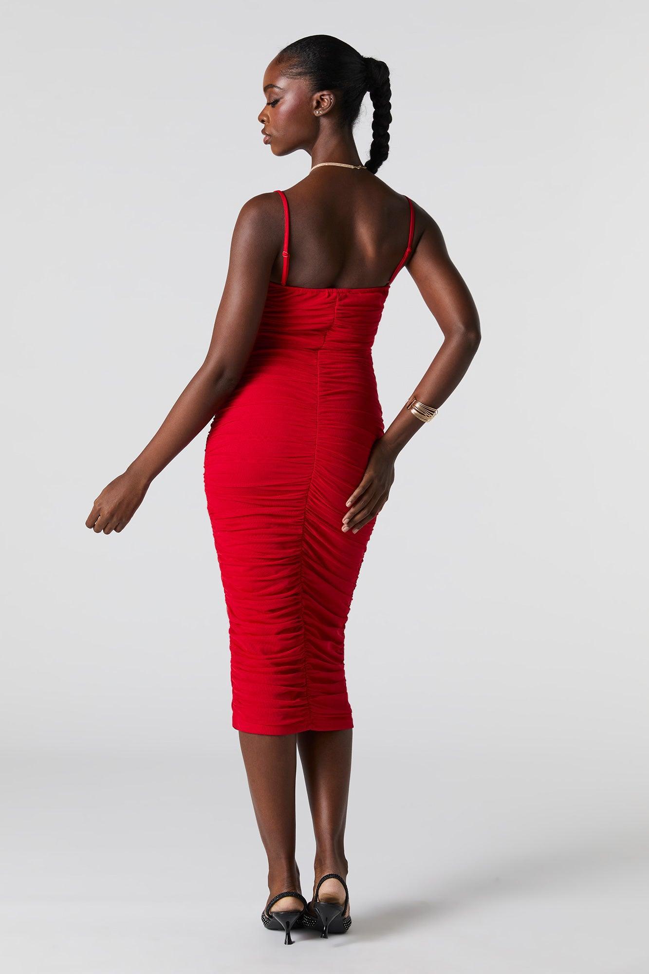 Mesh Ruched Bustier Midi Dress Female Product Image