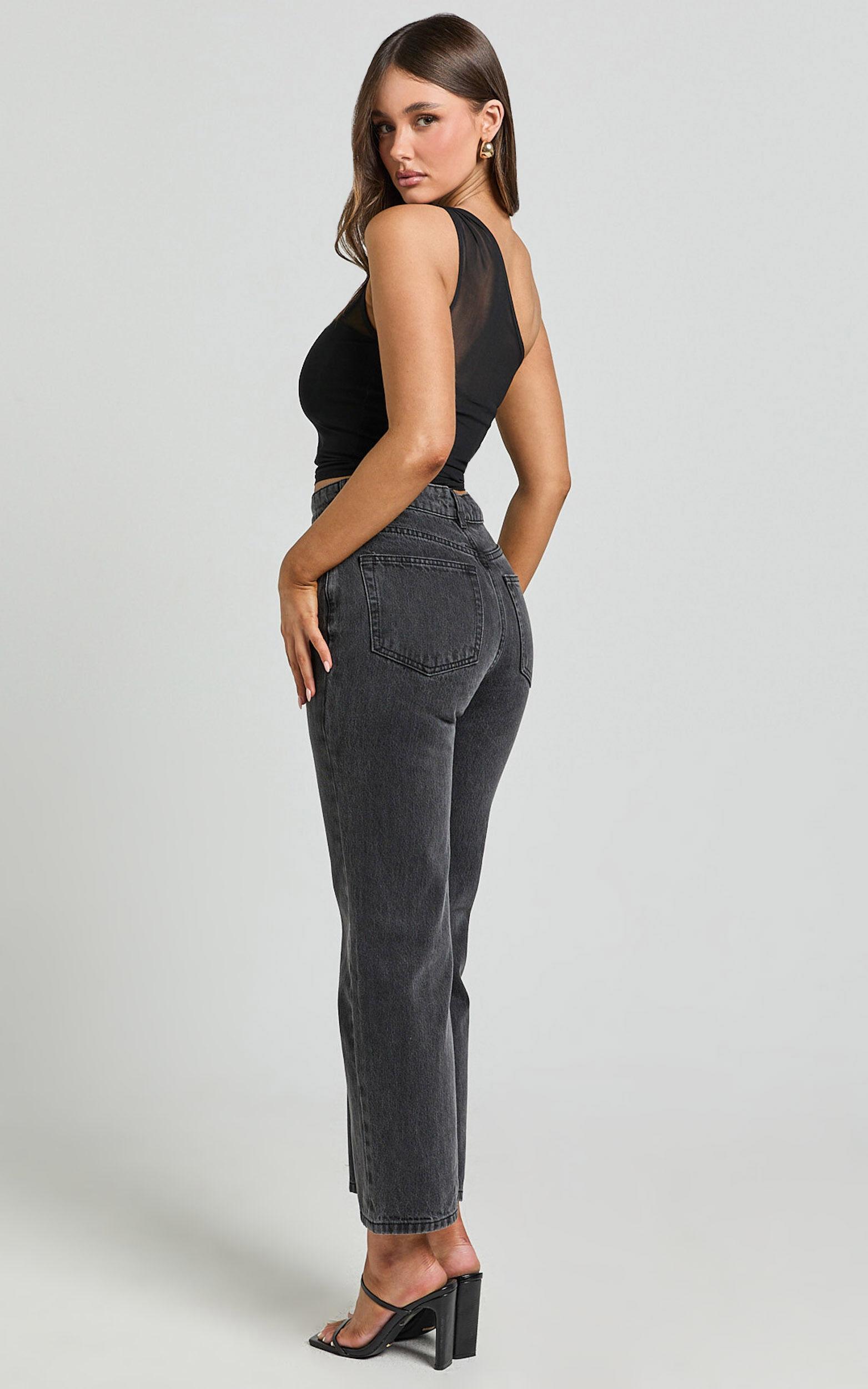 Wilkins Jeans - High Waisted Straight Leg Cropped Hem Jeans in Washed Black Product Image