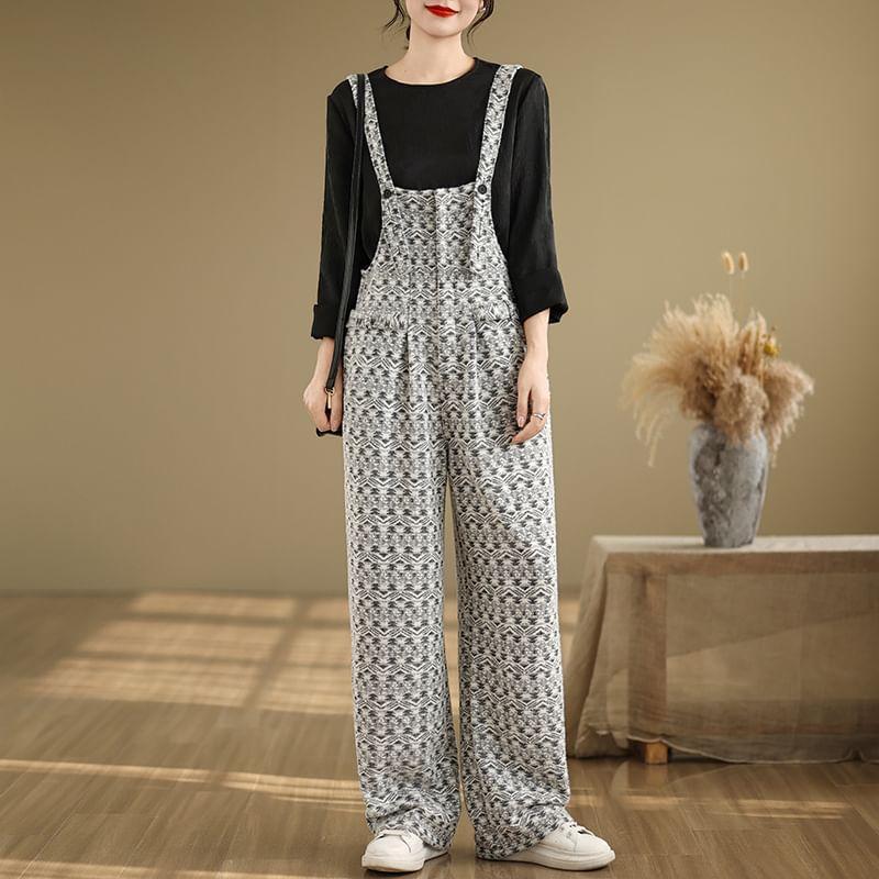Patterned Half-Zip Wide Leg Dungaree Product Image