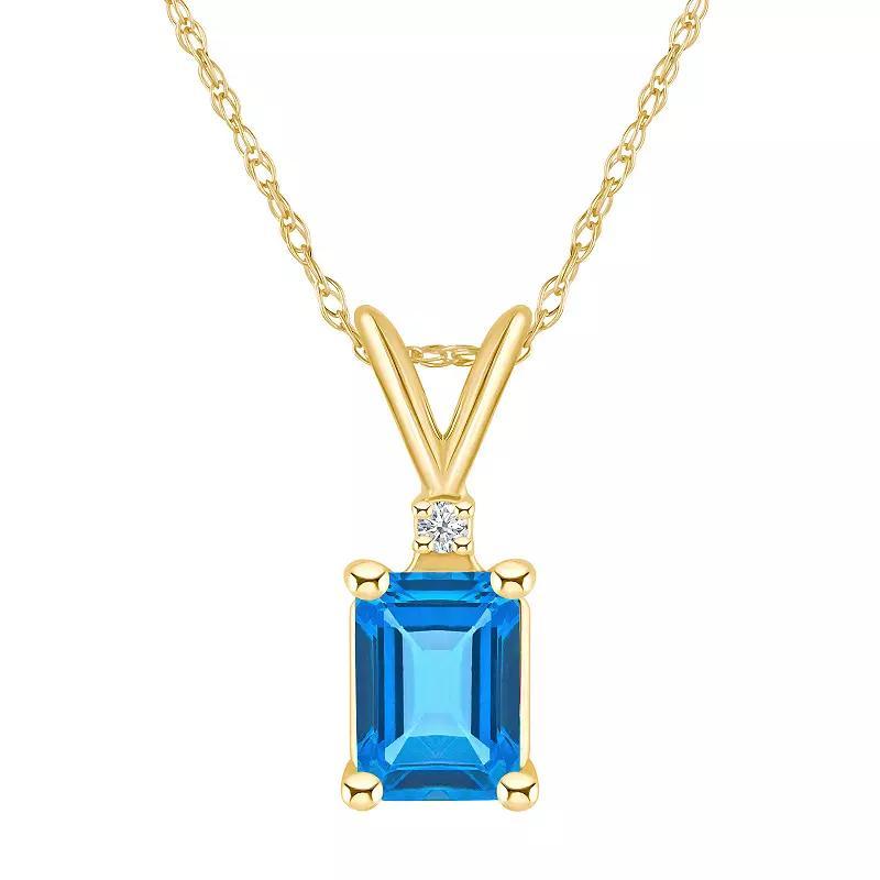 Celebration Gems 14k Gold Emerald Cut Swiss Blue Topaz & Diamond Accent Pendant Necklace, Women's, Size: 18", 14k Whgold Product Image