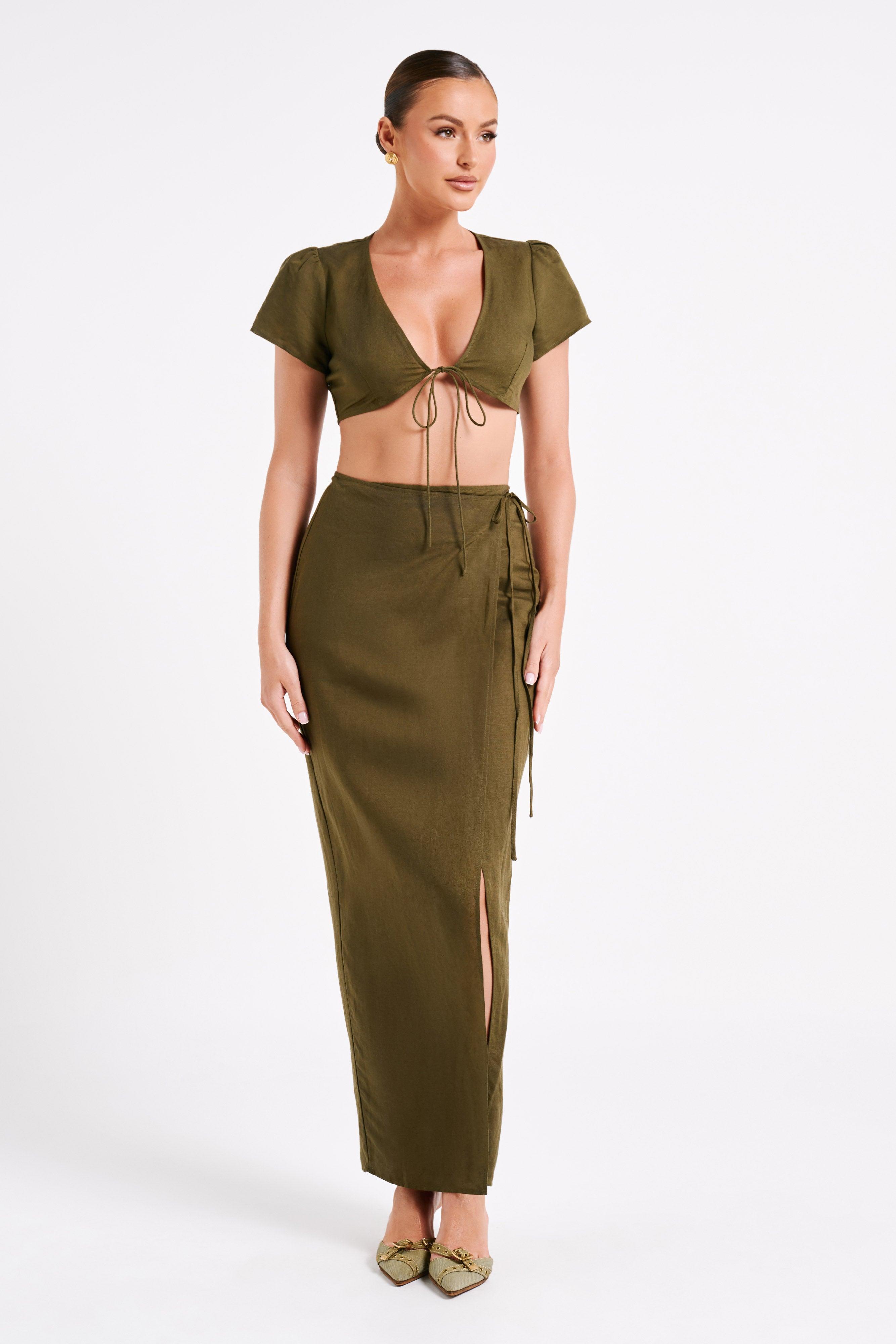 Fatima Linen Crop Top - Khaki Product Image
