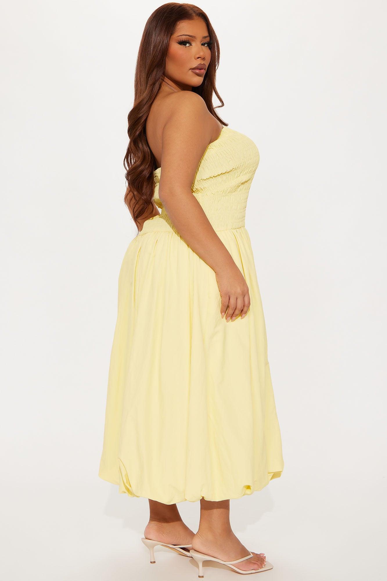 Madeline Poplin Bubble Midi Dress - Yellow Female Product Image