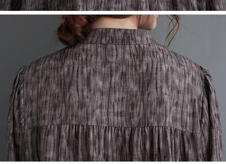 Long Sleeve Stand Collar Printed Loose Fit Maxi Dress Product Image