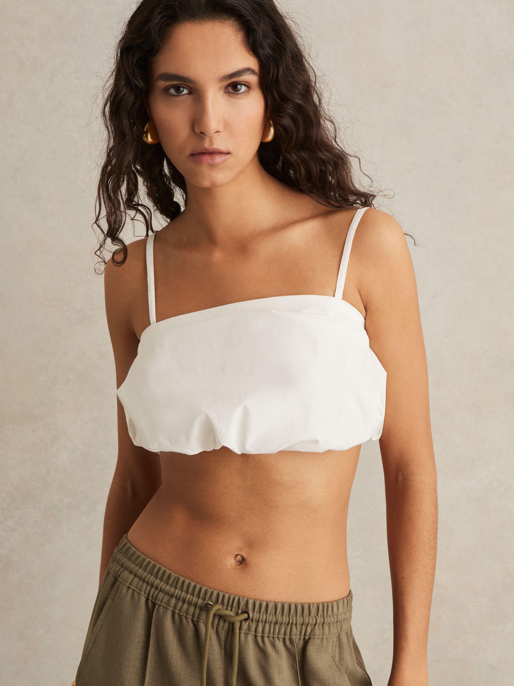 Cotton-Blend Bandeau Puffball Top in Ivory Product Image