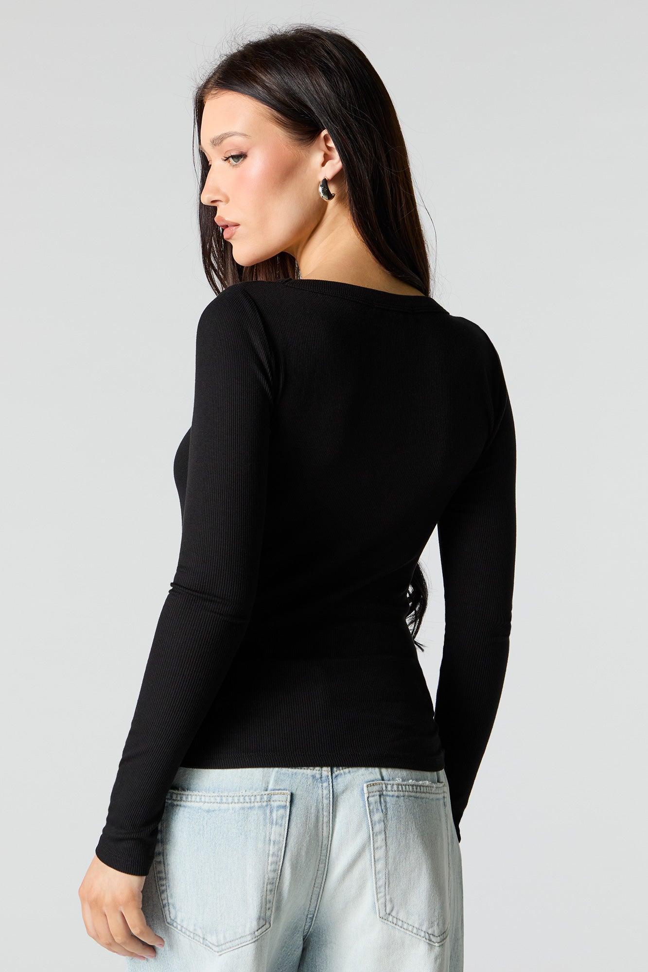Ribbed Scoop Neck Long Sleeve Top Female Product Image