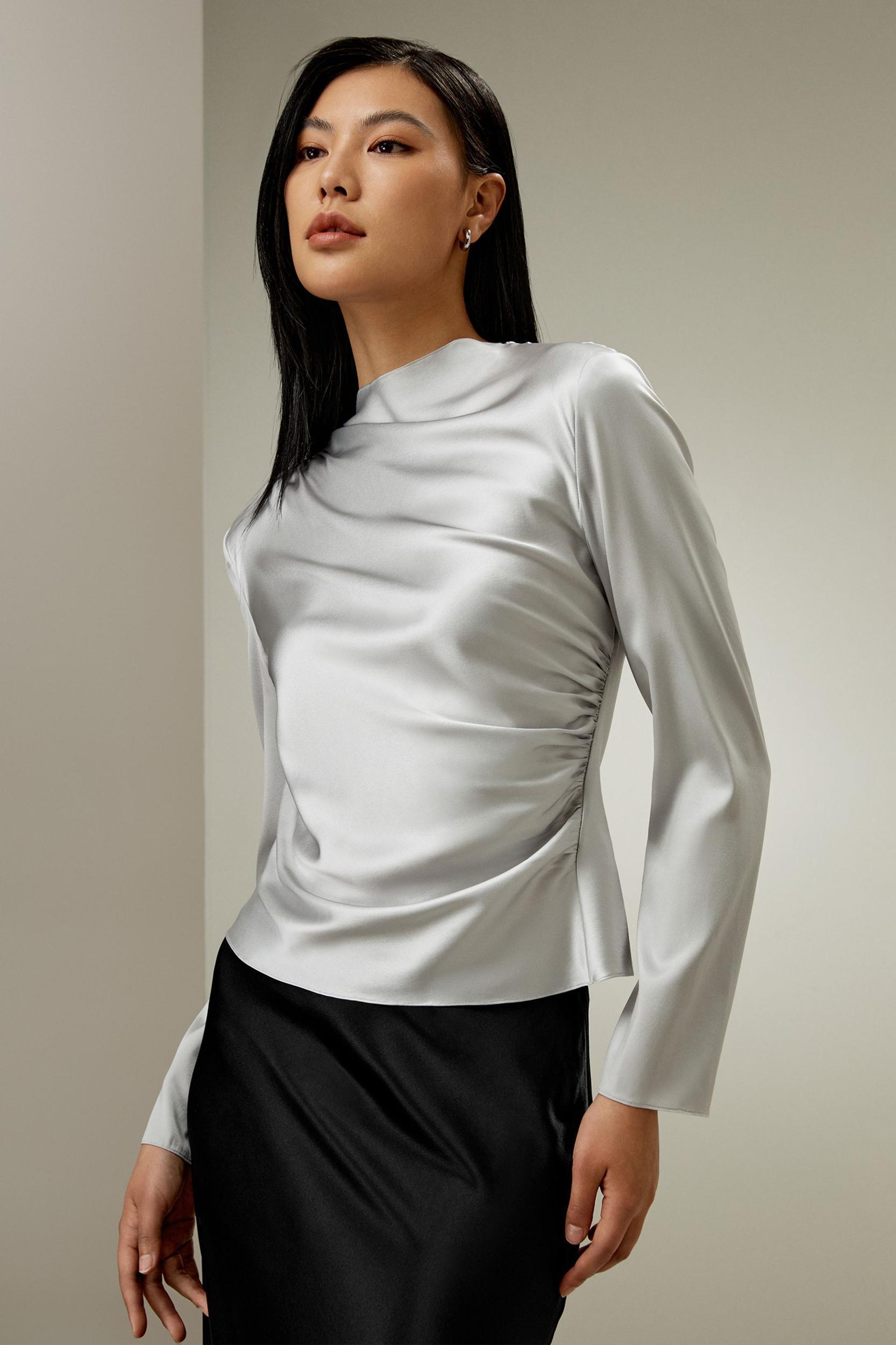 Oblique Wave Silk Blouse Product Image