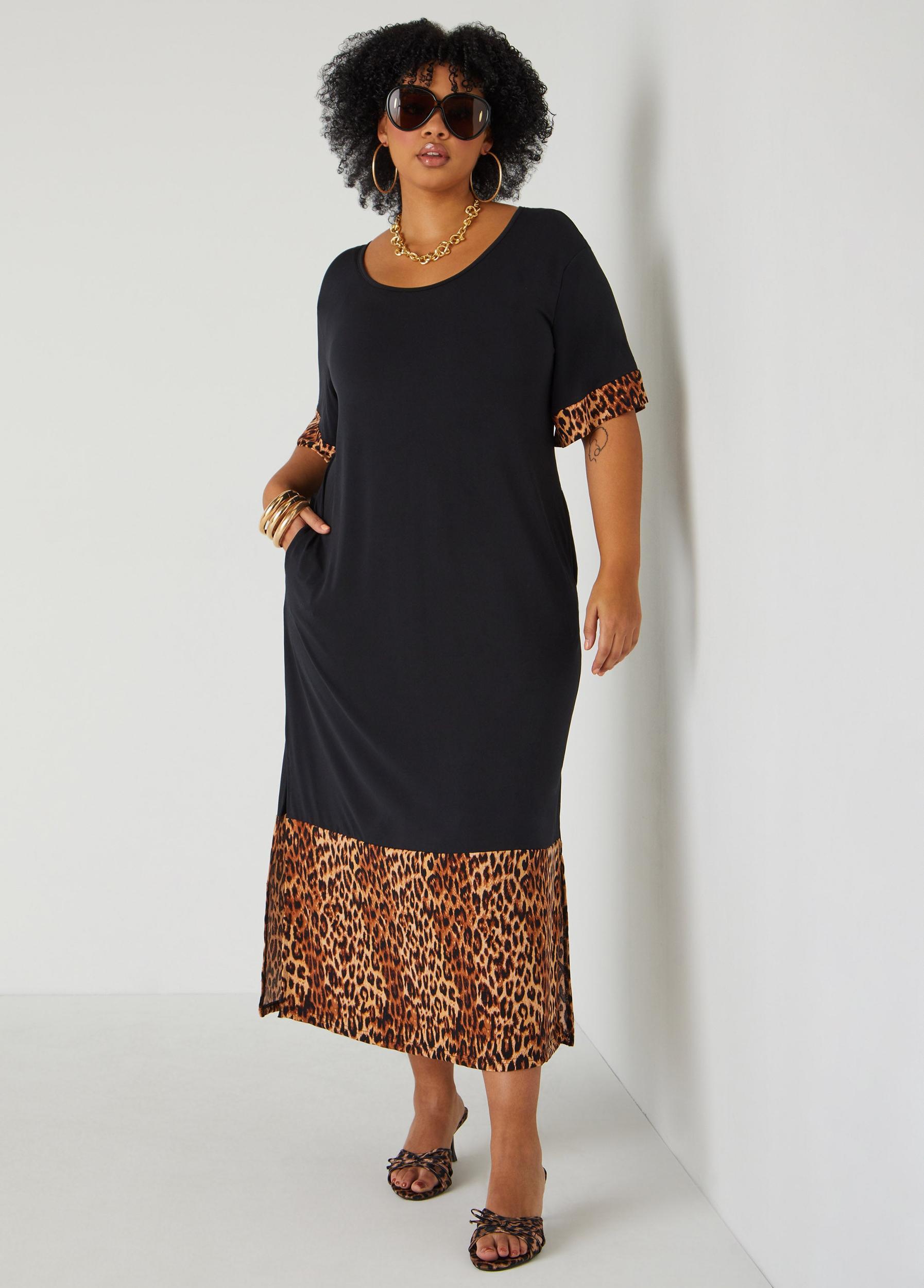 Leopard Paneled T Shirt Dress Product Image