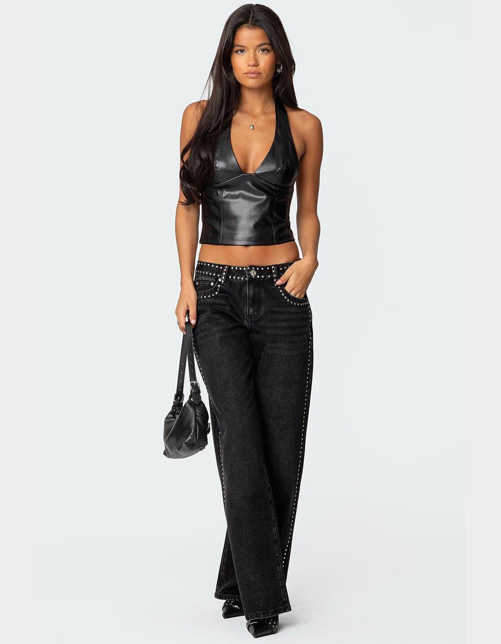 EDIKTED Tana Faux Leather Halter Top Product Image