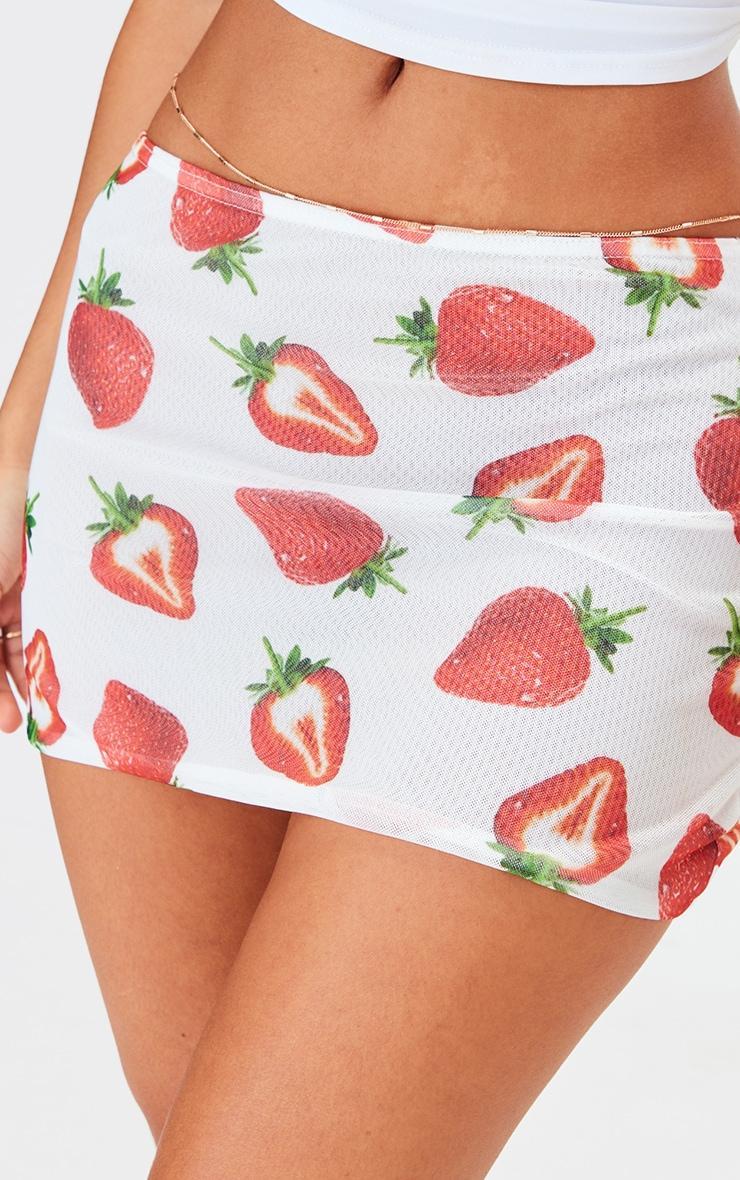 Petite White Low Waist Printed Strawberry Micro Mini Skirt Product Image