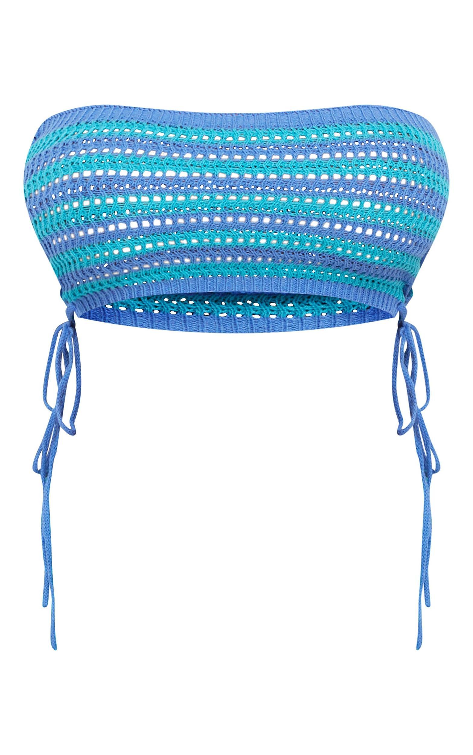Shape Bright Blue Knit Contrast Lace Up Bandeau Product Image