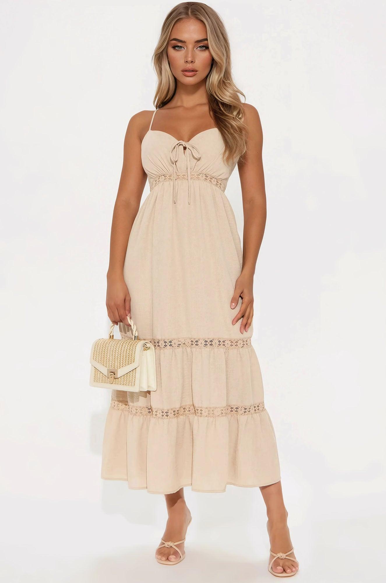 Tahlia Linen Midi Dress - Tan Product Image