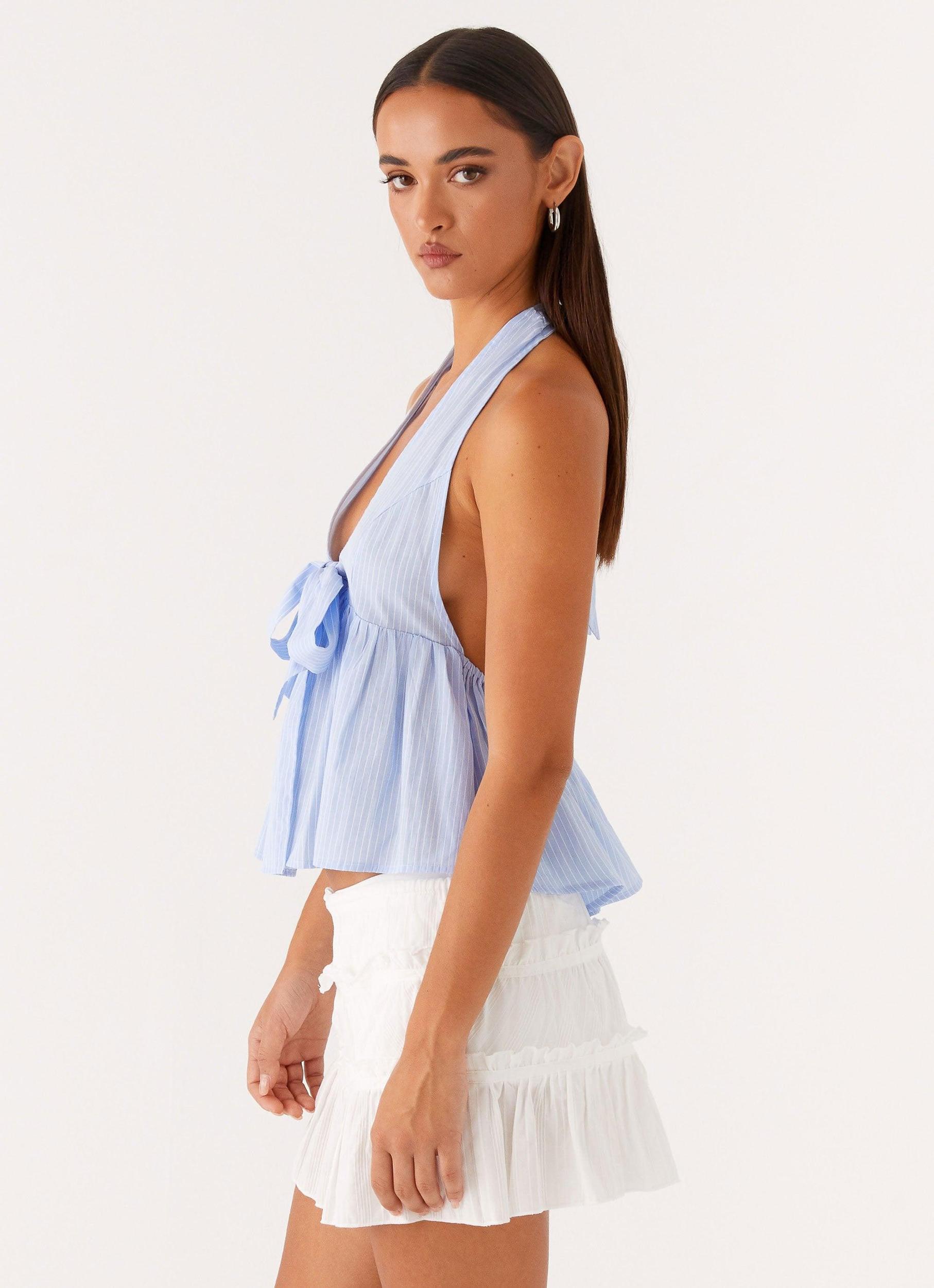 On Repeat Halter Top - Blue Stripe Product Image