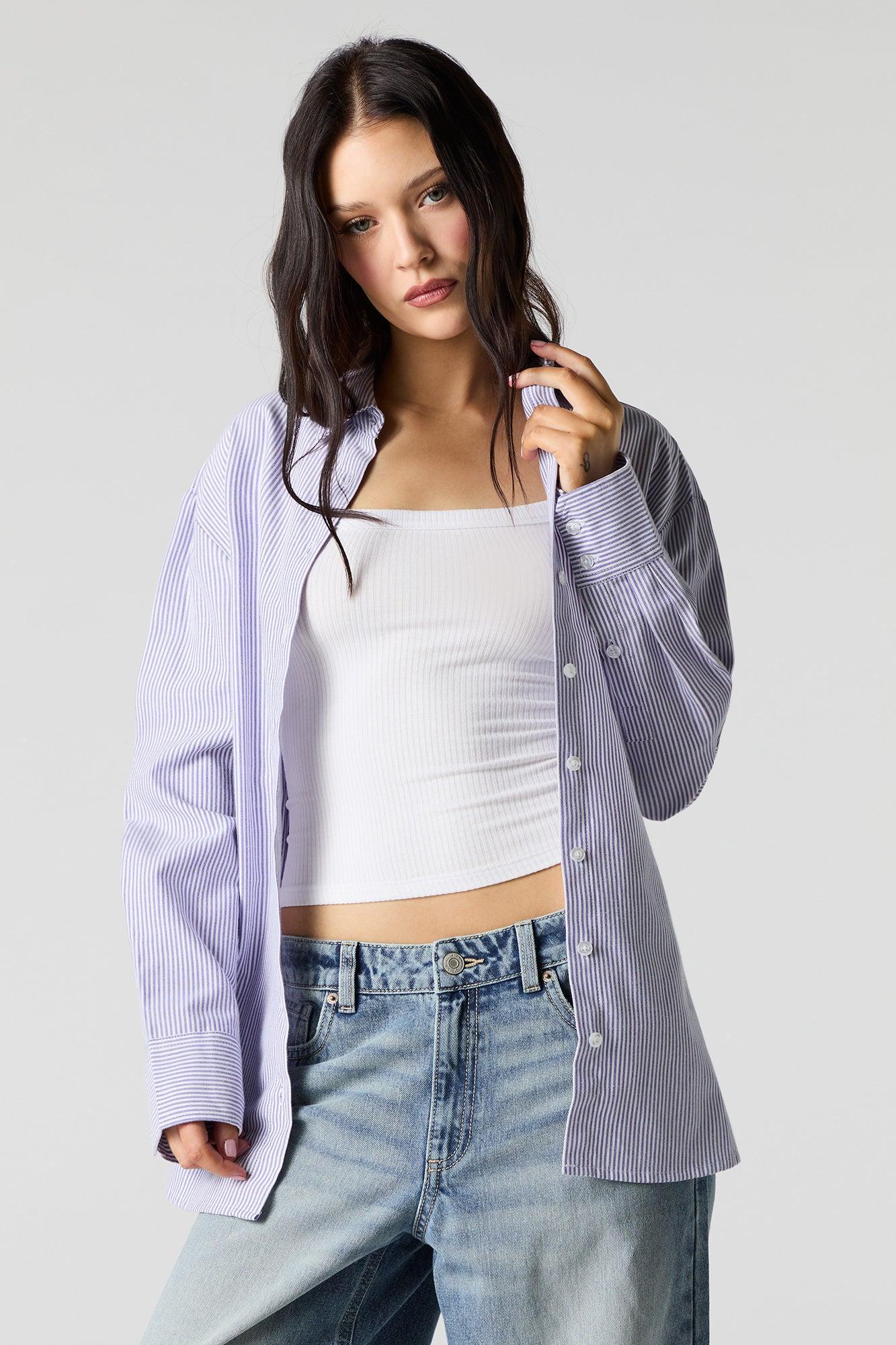 Oversized Pinstriped Button-Up Top Female Product Image