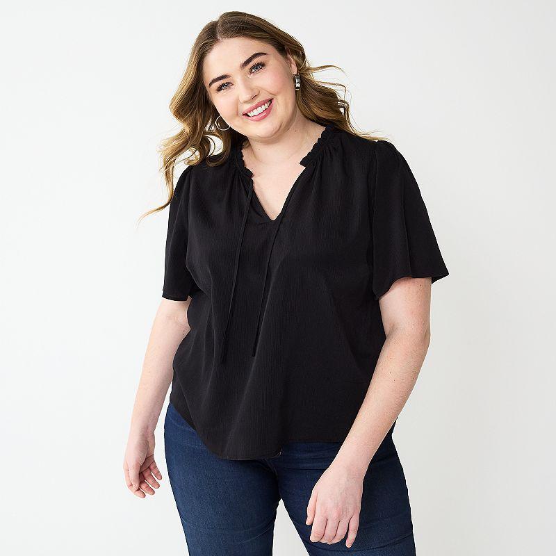 Plus Size Nine West Short Sleeve Front Tie Top, Women's, Size: 2XL, Raleigh Red Product Image