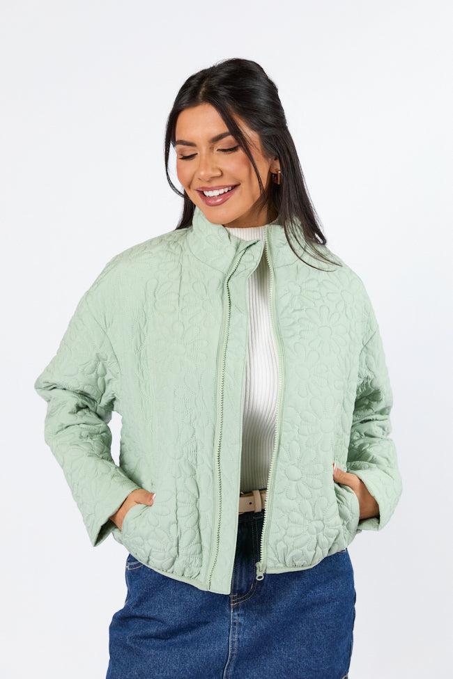 Full Bloom Sage Flower Quilted Zip Up Jacket FINAL SALE Product Image