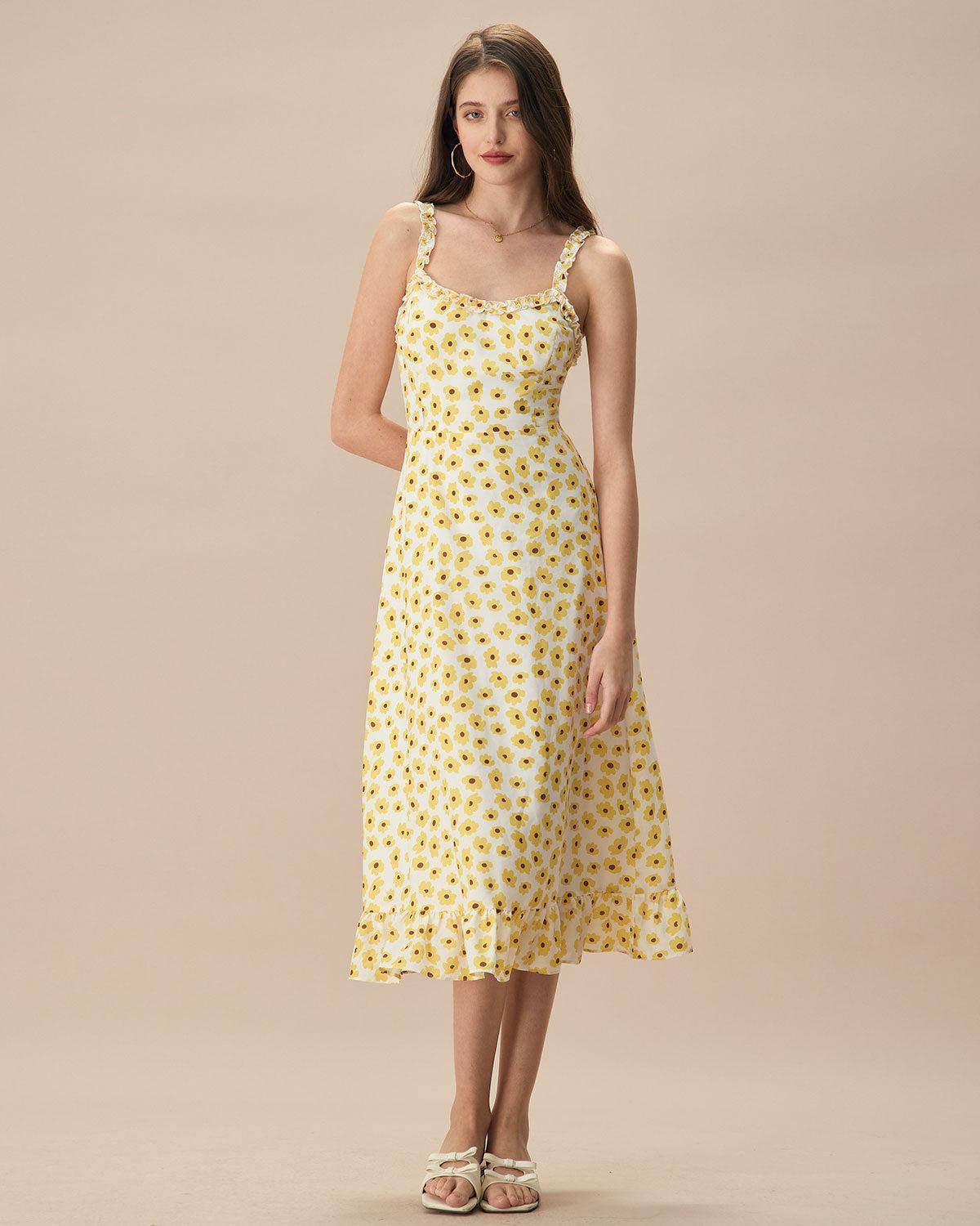 The Yellow Daisy Ruffle Slip Midi Dress Product Image