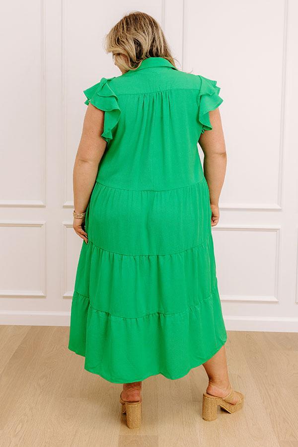 Sunny Spritzer Tiered Midi Dress in Kelly Green Curves Product Image