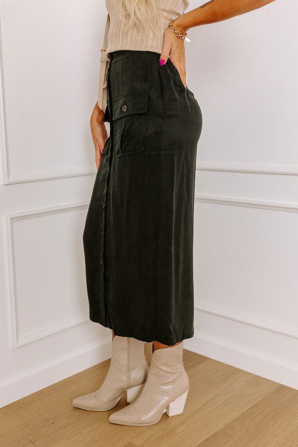 The Freda High Waist Cargo Midi Skirt in Black Product Image