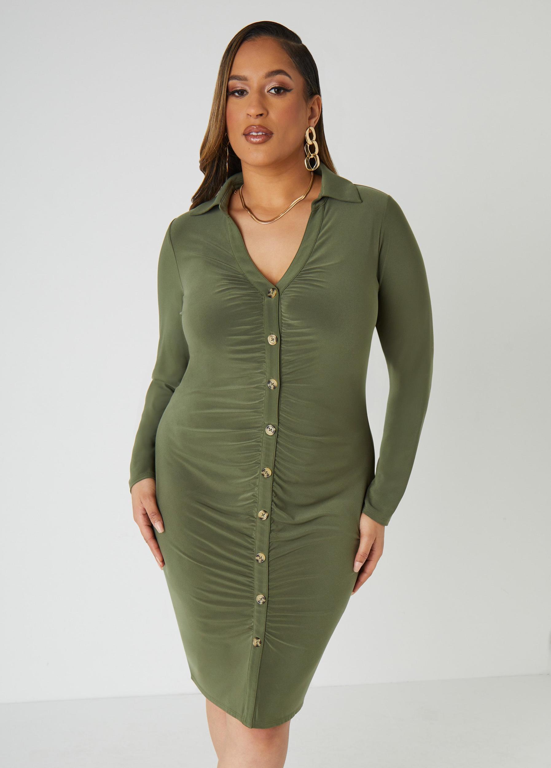Plus Size Ruched Stretch Knit Shirtdress Ashley Stewart Product Image